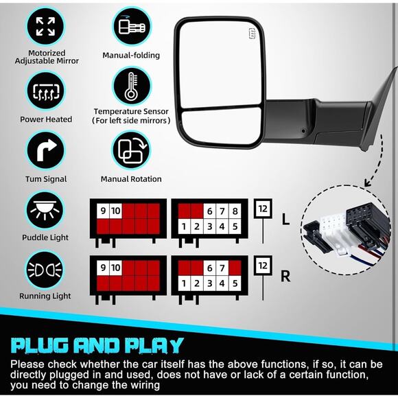 Switchback Tow Mirrors for Dodge Ram 1500 09–18, 2500 3500 10–18 – Heated - Picture 2 of 8